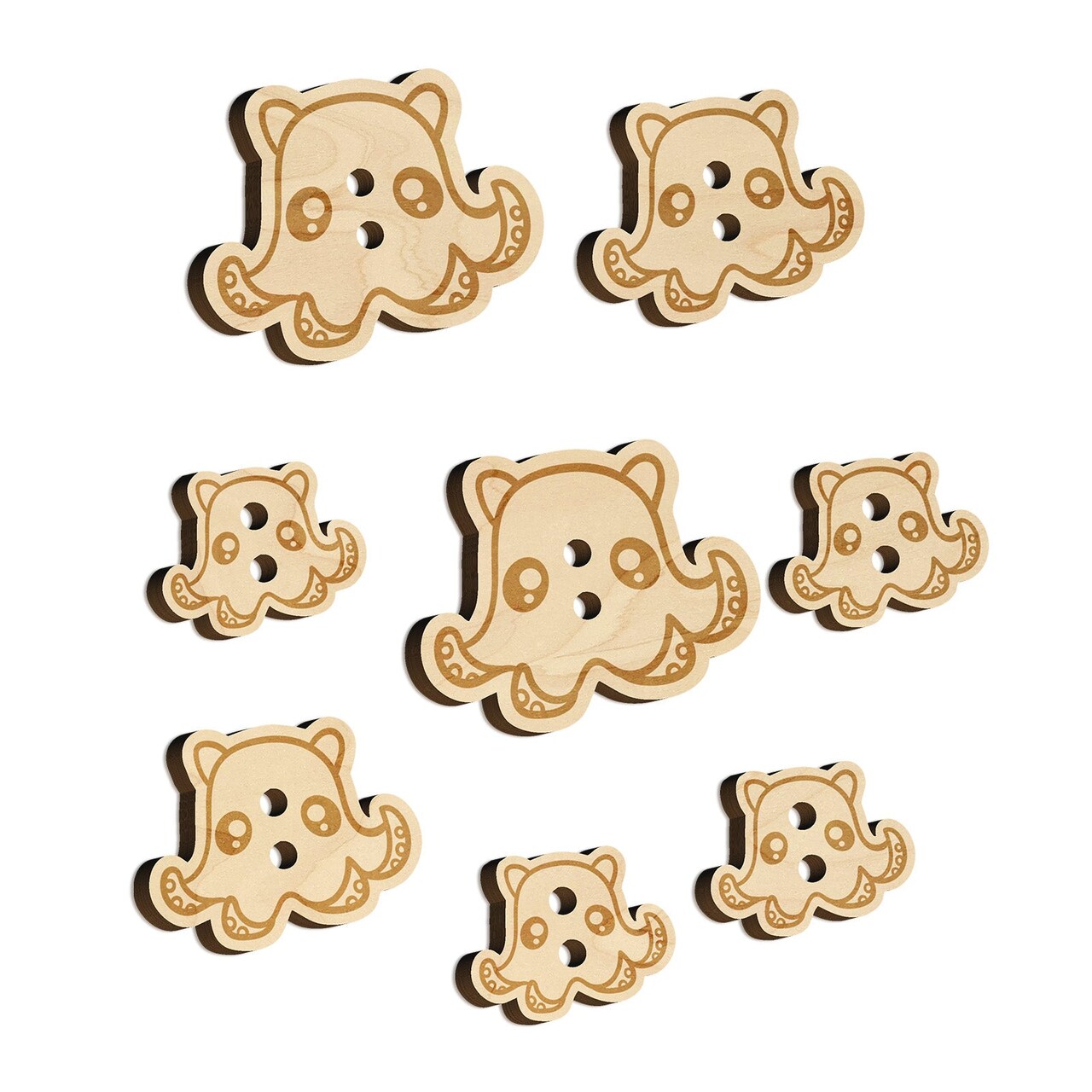 Kawaii Flapjack Octopus Wood Buttons for Sewing Knitting Crochet DIY Craft
